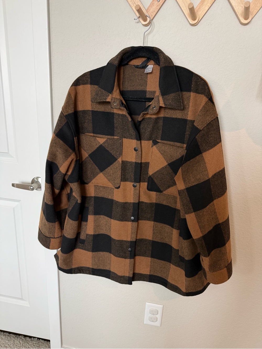 H&M Plaid Snap-Front Shacket - Black & Brown